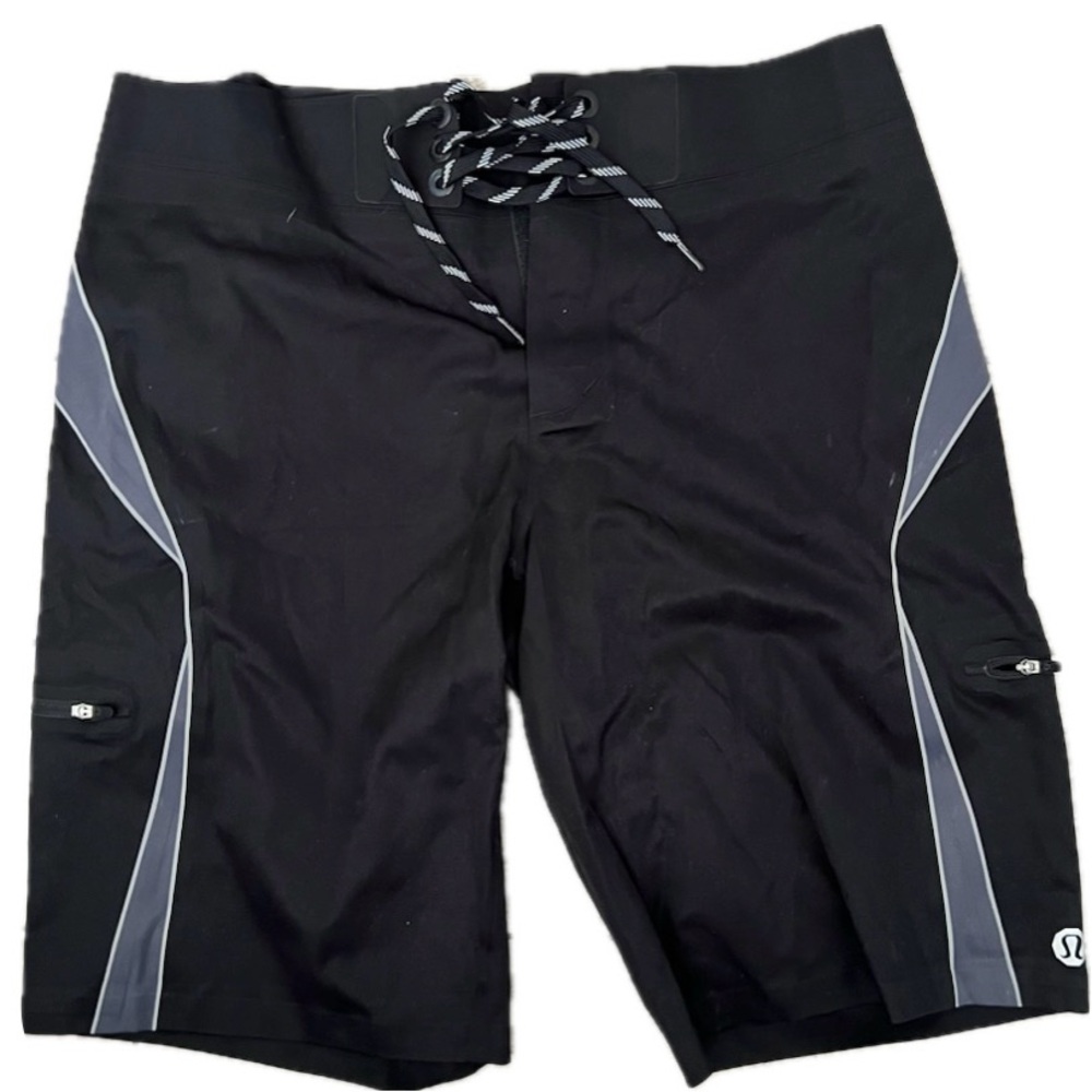 Lululemon Athletica Swim Shorts Sz: 32 Black & Grey 100% Polyester